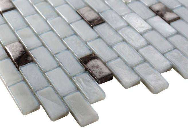 Glossy White and Brown Stone Wet Look Glass Mosaic Tiles