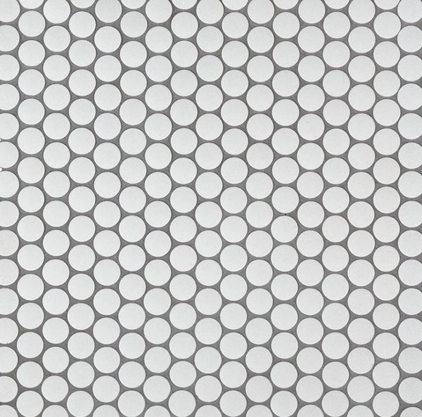 Penny Round Unglazed White Porcelain Mosaic Floor and Wall Tile for Bathroom Tile on 12x12 Mesh for Easy Installation (Box of 10 Sheets)