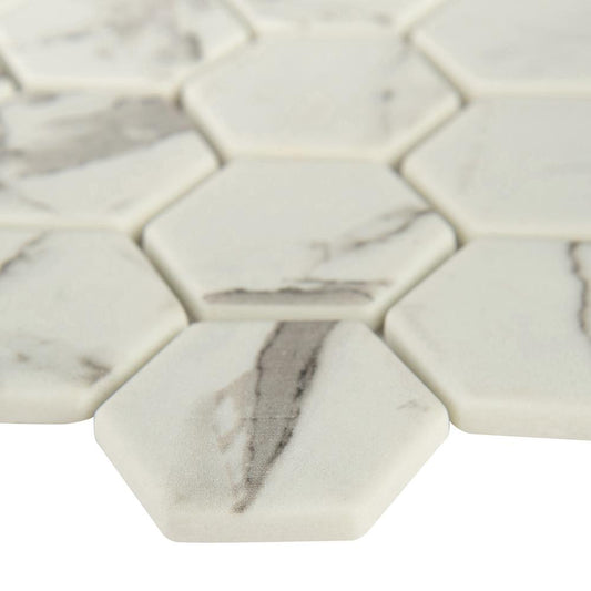 MS International  Statuario Celano 2" hexagon - Glass Mesh-Mounted Mosaic Tile