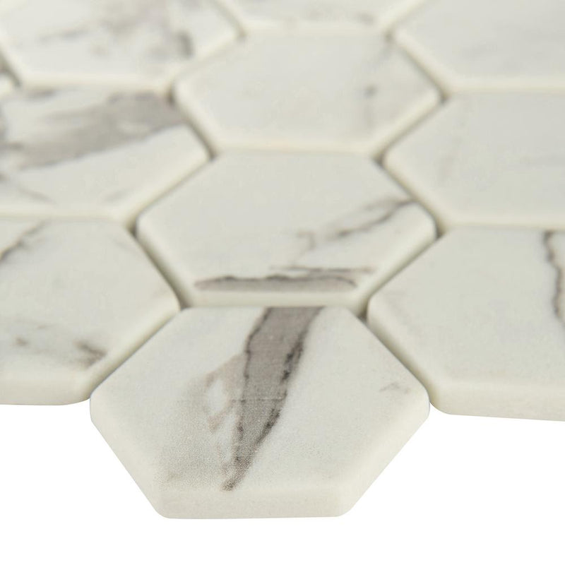 MS International  Statuario Celano 2" hexagon - Glass Mesh-Mounted Mosaic Tile