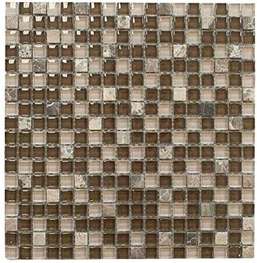 Brown with Dark Emperador Square Glass Mosaic Tile for Bathroom and Kitchen Walls Kitchen Backsplashes By Vogue Tile - Tenedos