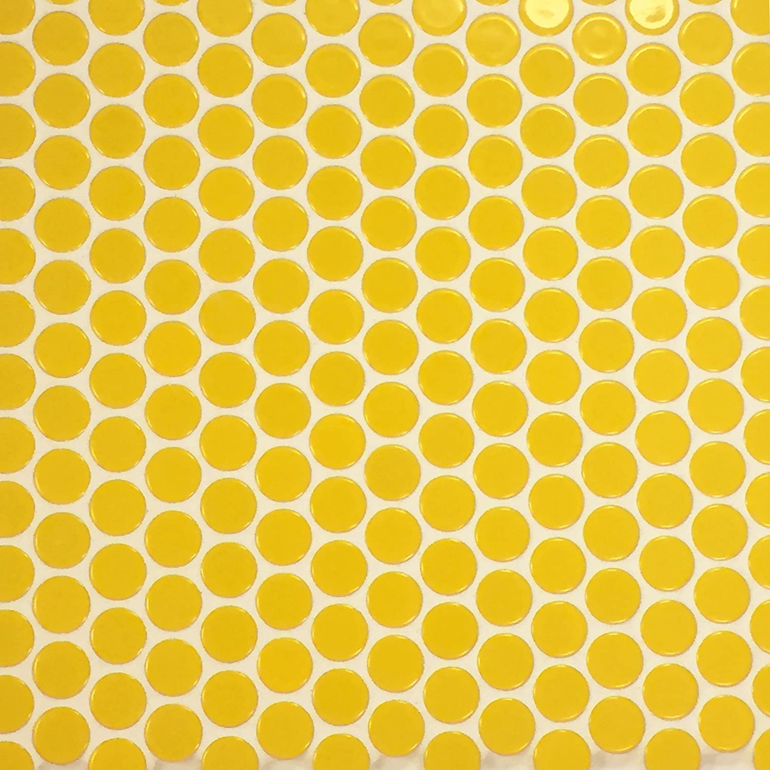Yellow Penny Round Porcelain Mosaic Floor Wall Tile Backsplash for Bathroom Shower, Kitchen, Accent Décor, Fireplace,  on 12x12 Mesh for Easy Installation