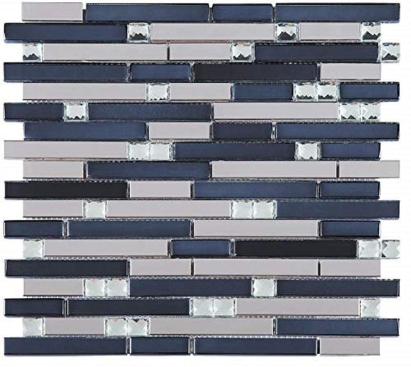 Silver Stainless Steel Tile + Silver Glass Tile (Diamond Shape) + Black Glass Mosaic Tile