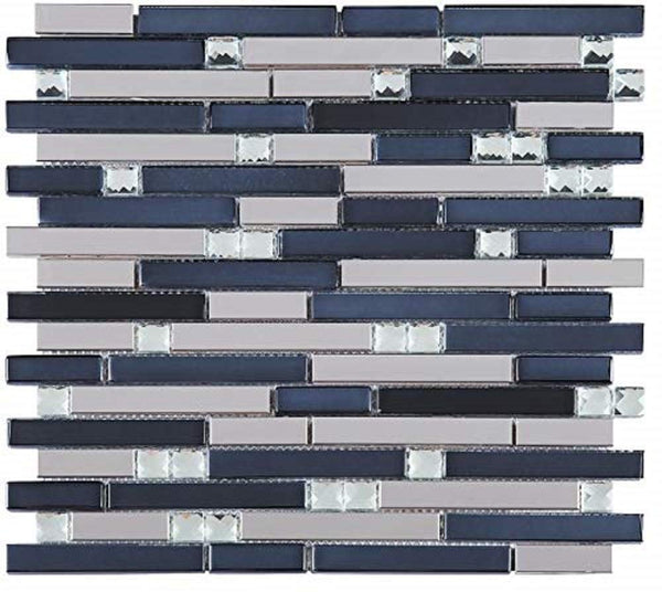Silver Stainless Steel Tile + Silver Glass Tile (Diamond Shape) + Black Glass Mosaic Wall Tile