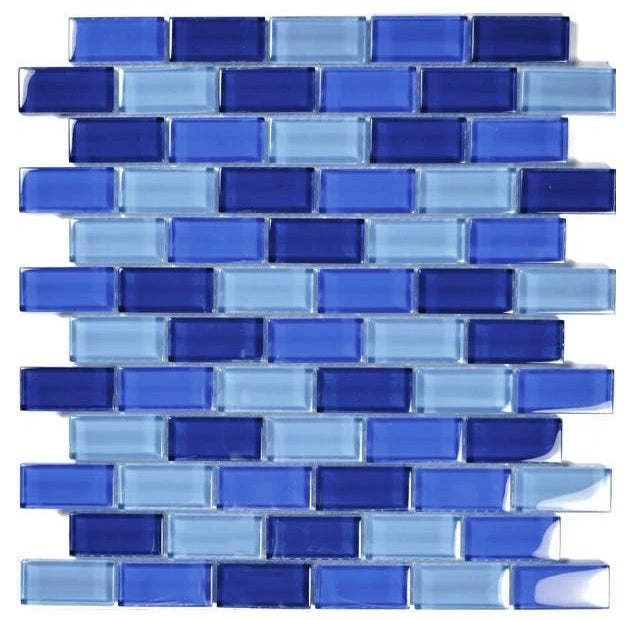 1x2 Cobalt Blue Blend Glass Wall Tile for Pool Tile, Kitchen Backsplash, Bathroom Shower, Accent Wall