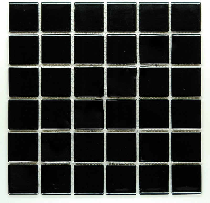 Vogue Premium Quality 2" Black Porcelain Square Mosaic Tile Shiny Look Designed In Italy (12x12)  - Tenedos