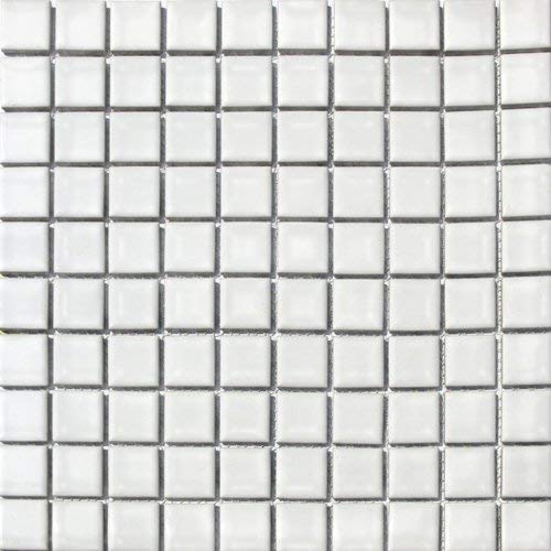 Square Tile White Porcelain Mosaic Shiny Look Pattern 1 1/8" X 1 1/8" - Tenedos