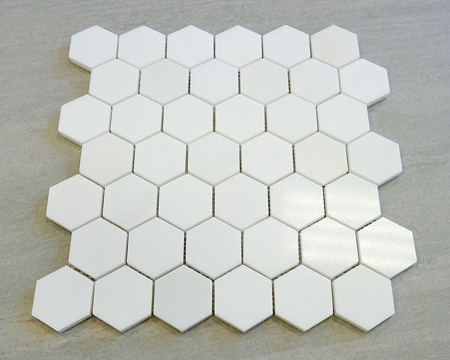 Thassos White Greek Marble 2 inch Hexagon 2x2 Mosaic Floor Wall Tile Backsplash Polished for Kitchen, bathroom Shower, Accent décor, Fireplace