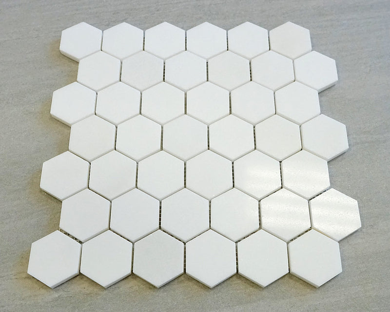 Thassos White Greek Marble 2 inch Hexagon Mosaic Tile, Polished