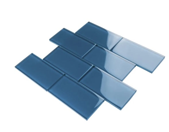 3x6 Zafiro Blue Glass Subway Wall Tile for Bathroom Shower, Kitchen Backsplash, Accent decor
