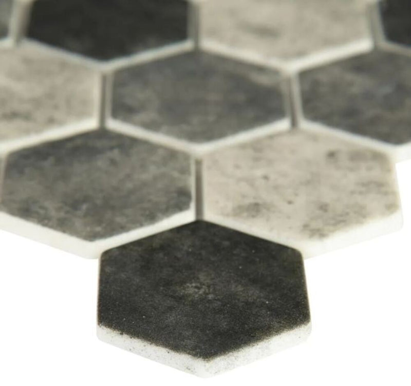 Orleans Multi Greyish Recycled Glass 2 in. Hexagon Mesh Mounted Mosaic Wall Tile for Kitchen Backsplash, Bathroom Shower , Accent Wall, Fireplace Surround