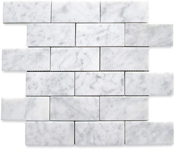 Carrara White Italian Carrera Marble Subway Brick Mosaic Tile 2x4 Honed Bianco Bathroom Kitchen Backsplash Floor Tile - Tenedos