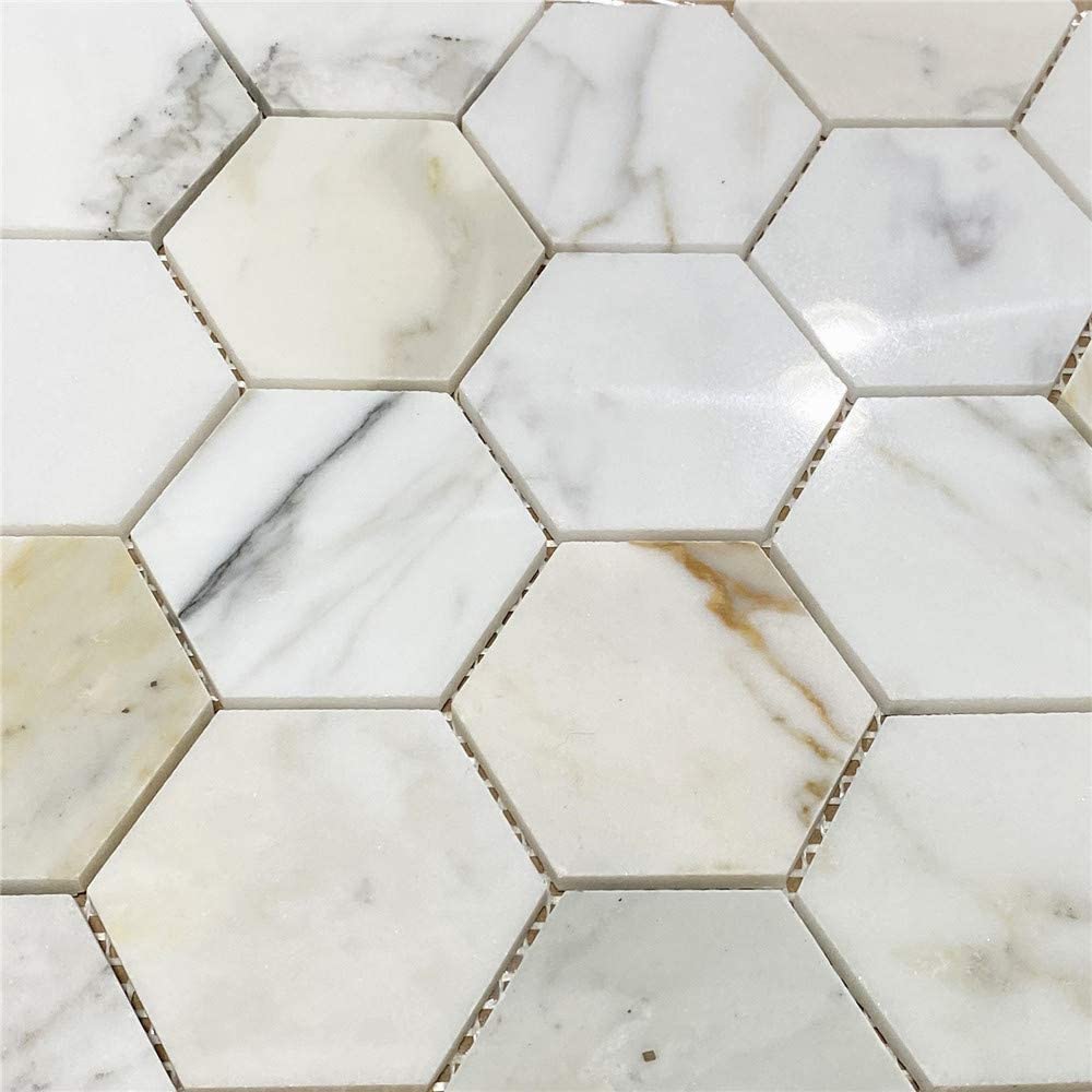 Calacatta Gold Marble 3" Hexagon Mosaic Tile for Kitchen Backsplash Bathroom Flooring Shower