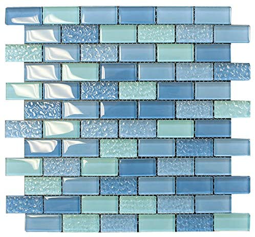 Pool Wave Blue Crystal Brick Glass Mosaic Wall Tile for Bathroom Wall, Kitchen Wall, Backsplash