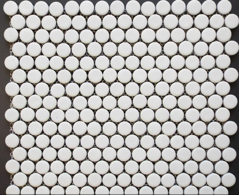Penny Round Tile Arctic White Porcelain Mosaic Matte Look