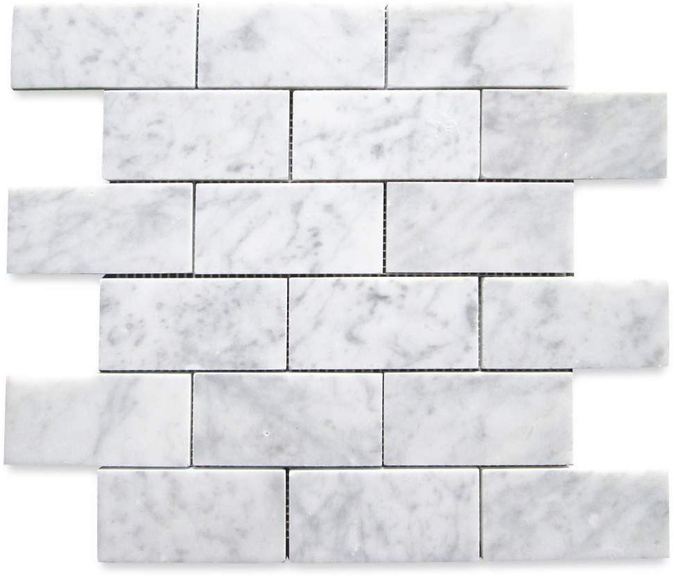 Carrara White Marble 2x4 Grand Brick Subway Mosaic Floor Wall Tile Polished for Kitchen Backsplash Bathroom Flooring Shower Surround Dining Room Entryway Corrido Spa (1 Sheet)