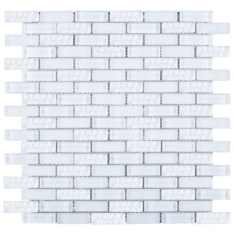 1/2x2 Brick Pattern Glass Wall Tile; Color: White Glass Tile & White Marble Wall Tile
