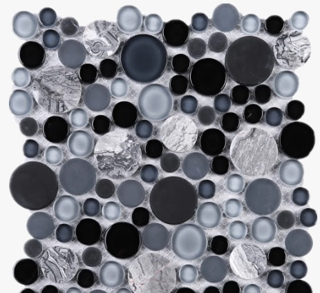 Black and Grey glass Glossy with white and Grey marble  Bubble Glass Mosaic Tiles for Bathroom and Kitchen Walls Kitchen Backsplashes