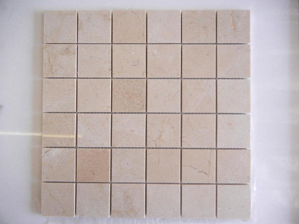 M S International Crema Marfil 2x2 Polished Marble Mesh-Mounted Mosaic Floor Wall Tile