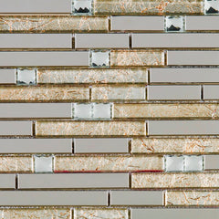 Shiny Stainless + White Diamond Glass + Galaxy Gold Light Glass Tile