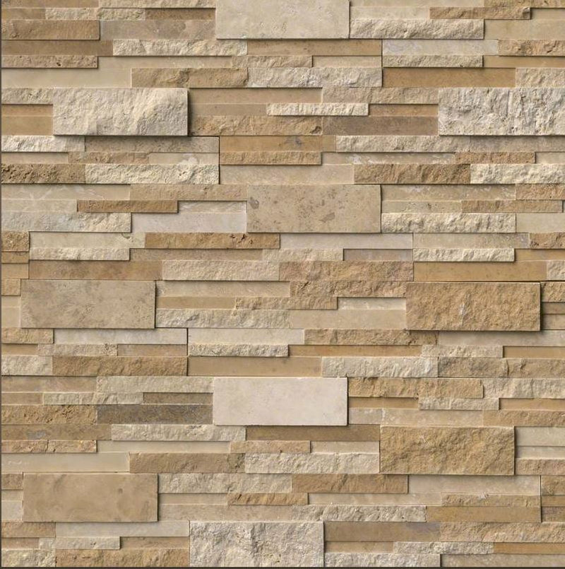 Casa Blend 3D Ledger Panel 6 in. x 24 in. Multi Finish Natural Travertine Wall Tile for Fireplace, Kitchen Backsplash, Exteriors