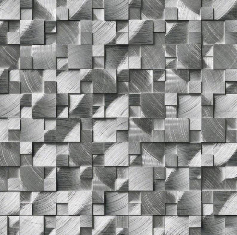 MS International SMOT-MET-SLVAL Silver Aluminum Brushed 3D Pattern Mesh-Mounted Mosaic Tile 12 x 12 x 8mm Gray (Box of 10 Sheets)