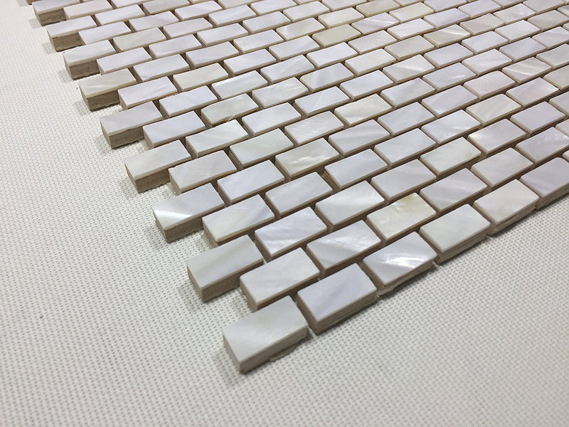 Mother of Pearl Seashell Oyster Mini Brick w/backing Mosaic Floor Wall Tile for Kitchen Backsplash, Bathroom Shower, Fireplace