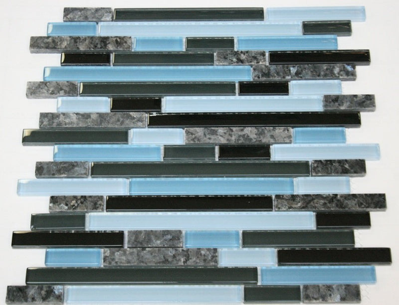 Laguna Blue Random Pattern Glass Wall Tile; Color: Black & Blue Glass with Blue Pearl