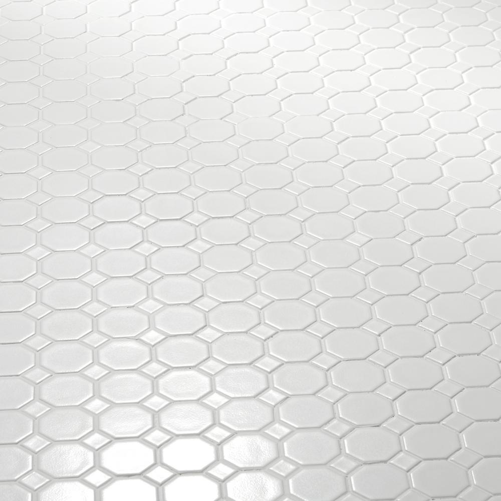 2x2 White Octagon with white Dots Porcelain Mosaic Floor Wall Matte Backsplash for Kitchen, Bathroom Shower, Accent Decor, Fireplace