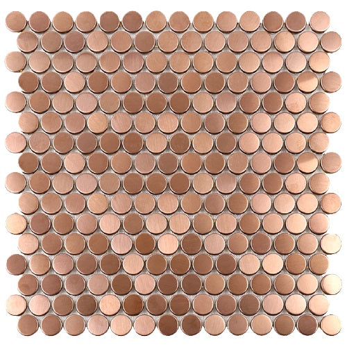 Tenedos Premium Penny Round Bronze Copper Stainless Steel Mosaic Wall Tile on Mesh-Mounted Sheet (10 Sheets)