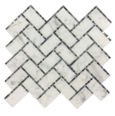Premium White Carrara P1 Design Herringbone Marble Mosaic Tile