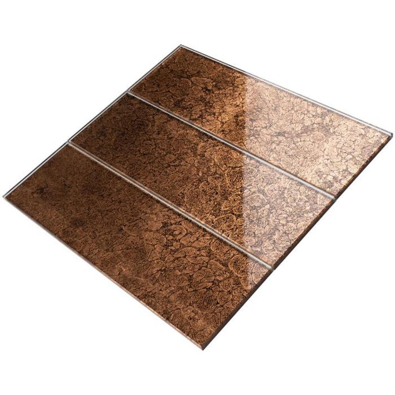 4x12 Glossy Brown Deco Subway Glass Wall Tiles for Bathroom Shower, Kitchen Backsplashes by Vogue Tile