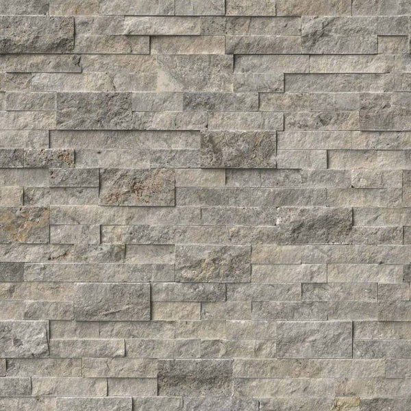 Silver Travertine Splitface Stacked Ledger Wall Panel 6 in. x 24 in. Natural Marble Wall Tile for Accent Walls Kitchen Backsplash Fireplace