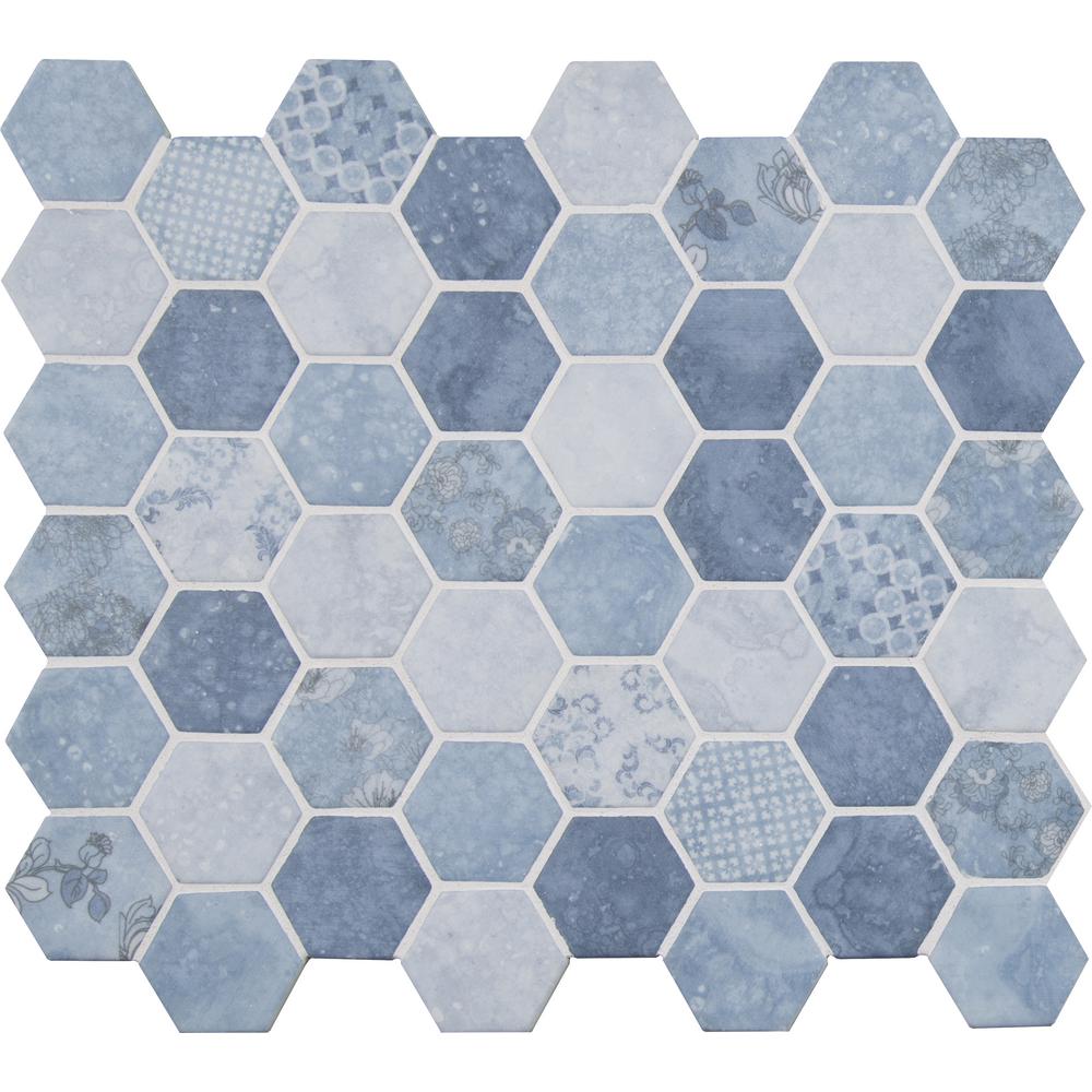 MSI Vista Azul Hexagon 12 in. x 12 in. x 6mm Glass Mesh-Mounted Mosaic Tile - Tenedos