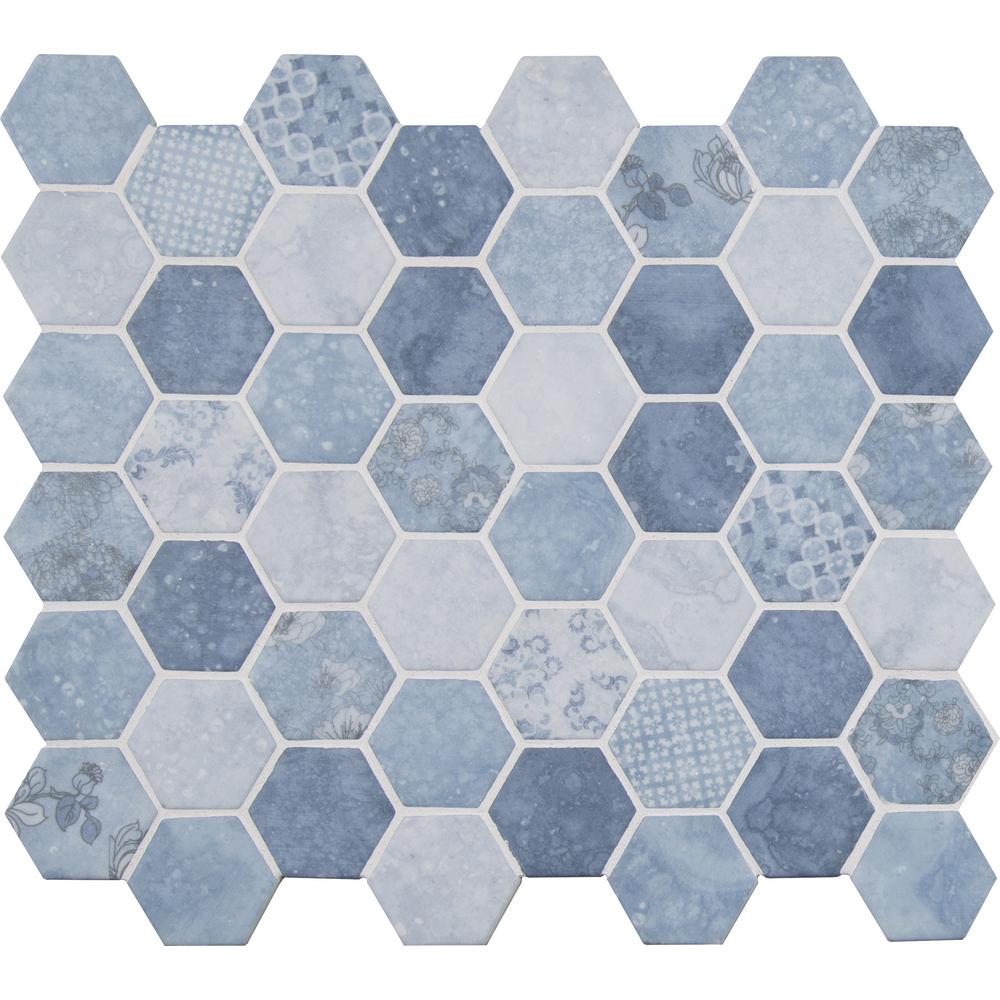 MSI Vista Azul Hexagon 12x12x6mm Glass Mesh-Mounted Mosaic Tile