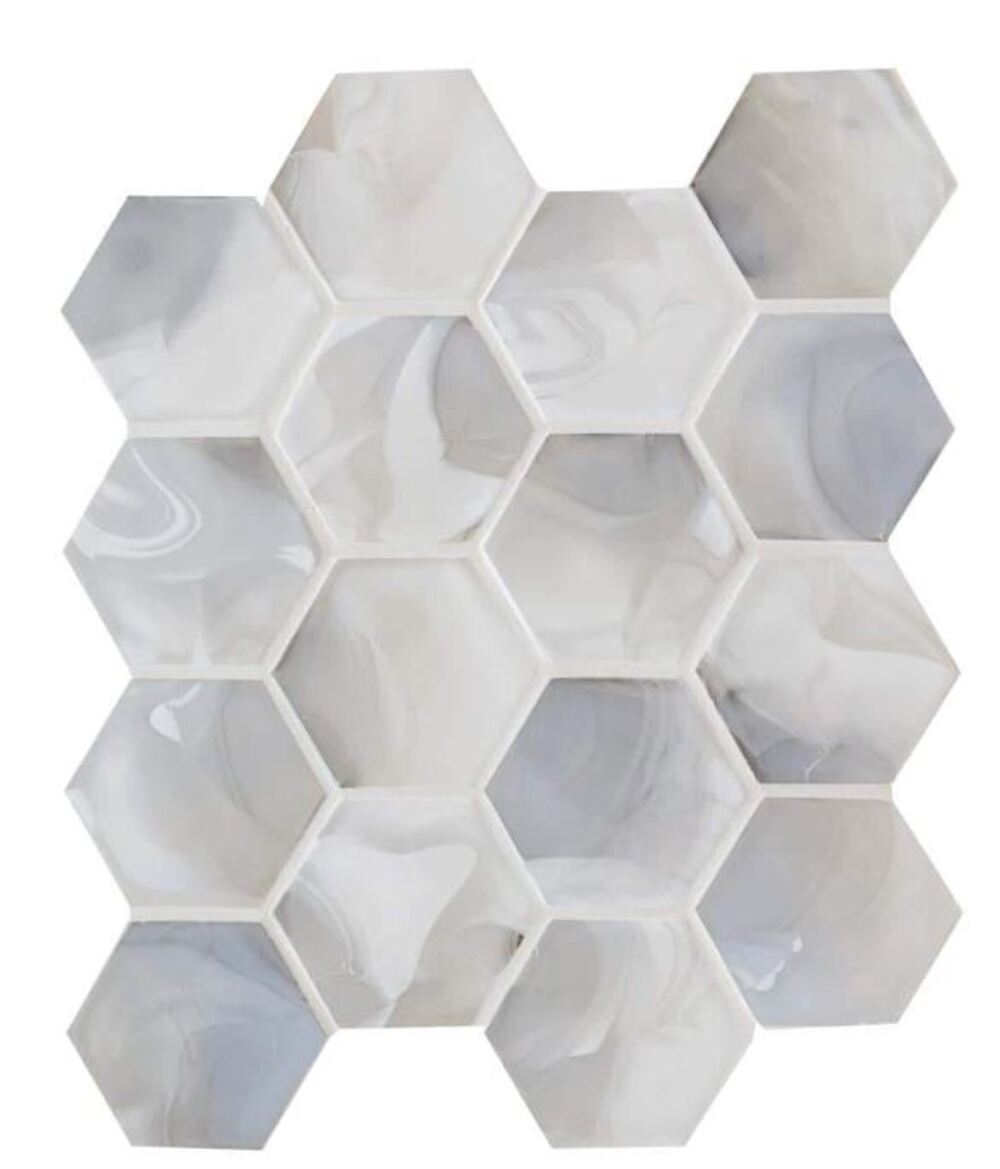 Tenedos Natural Pearl Hexagon 3 in. Glass Mosaic Wall Tile for Kitchen Backsplash, Bathroon Wall, Accent Wall
