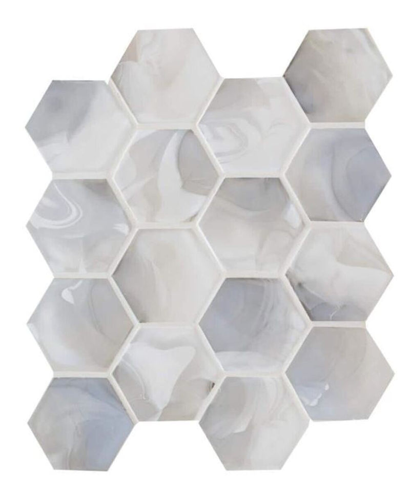 Tenedos Irregular Hexagon Iridescent Glass Mosaic Wall Tile for Kitchen Backsplash, Bathroom, Accent Wall (Box of 10 Sheets) Passion Blue Violet