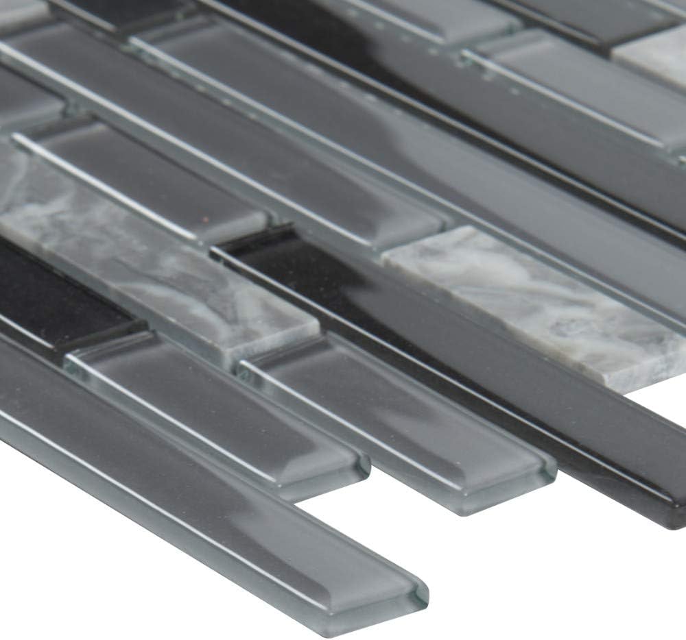 Tenedos Mix Grigio and Silver Interlocking Glass Mosaic Wall Tile
