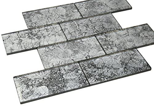 3x6 Glossy Silver Deco Subway Glass Mosaic Tiles for Bathroom and Kitchen Walls Kitchen Backsplashes By Vogue Tile