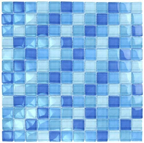 Turquoise Cobalt Blue Mosaic Glass Tile Blend 1"x1" - Tenedos