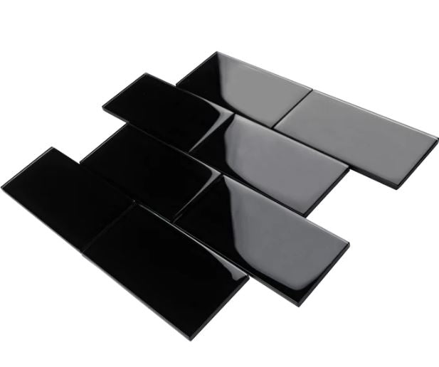 Glossy Black Subway Glass Mosaic Tiles for Bathroom and Kitchen Walls Kitchen Backsplashes By Vogue Tile (Tenedos)