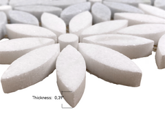 Daisy Flower Pattern Light Celeste Blue Greyish with White Thassos Marble Waterjet Cut Mosaic Floor Wall Tile for Kitchen Backsplash, Bathroom Shower Accent decor