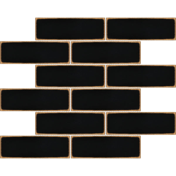 2x6 Ancient Brick Metal Black Bronze Mosaic Wall Tile for Kitchen Backsplash, Accent Wall, Bathroom Wall, Fireplace Surround