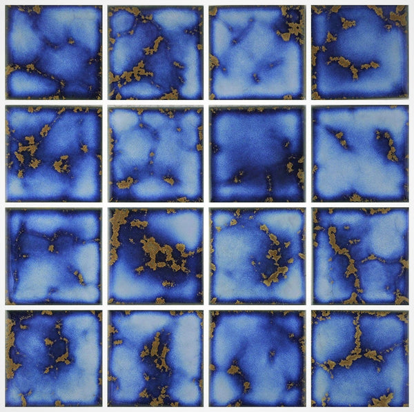 Premium Quality 3" x 3" Calacatta Blue Square Pattern Porcelain Mosaic Tile on Mesh on 12x12 sheet, Designed in Italy