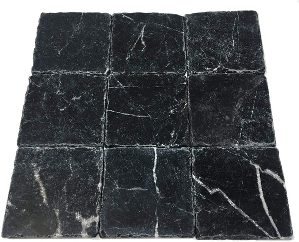 Taurus Black Marble 4" x 4" Tumbled Field Tile - (box of 5 sq. ft.)