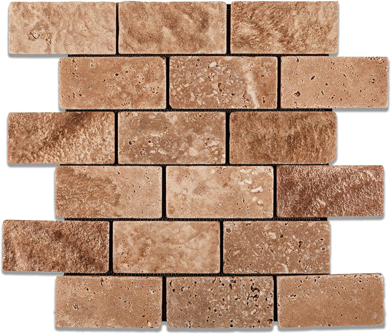 Andean Cream Peruvian Travertine 2 X 4 Tumbled Brick Mosaic Tile - Box of 5 Sheets