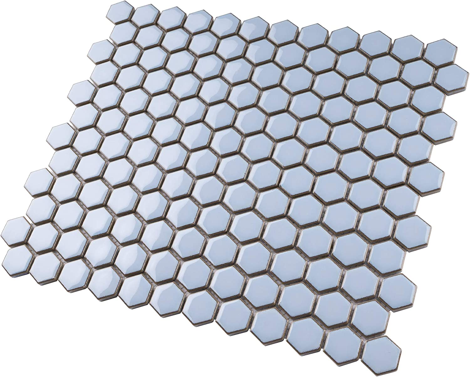 Vintage Sky Blue Hexagon Porcelain Wall Floor Mosaic Tile Polished for Kitchen Backsplash, Bathroom Shower, Accent décor
