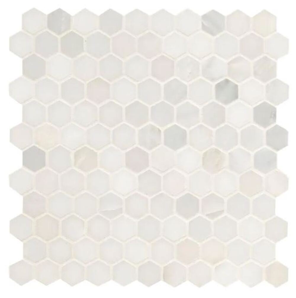 Tenedos White Creamy Brownish Champagne Hexagon 1 in. Marble Floor Wall Tile Polished, decor (Box of 10 Sheets)