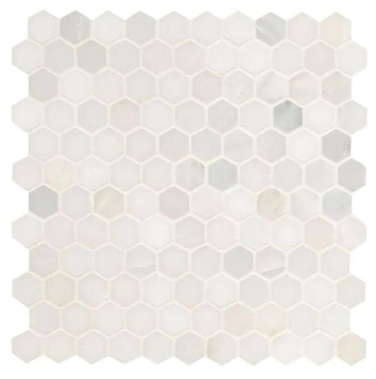 White Creamy Brownish Champagne Hexagon 1 in. Marble Floor Wall Tile Polished for Kitchen Backsplash, Bathroom Shower, Fireplace, Accent decor (Box of 10 Sheets)
