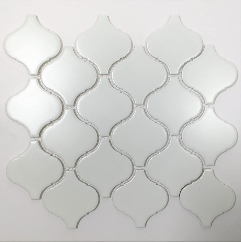 Arabesque 11 in. x 9.5 in. x 6 mm Glazed Porcelain Mesh-Mounted Matte Mosaic Tile (11 pcs / case) (WHITE) - Tenedos